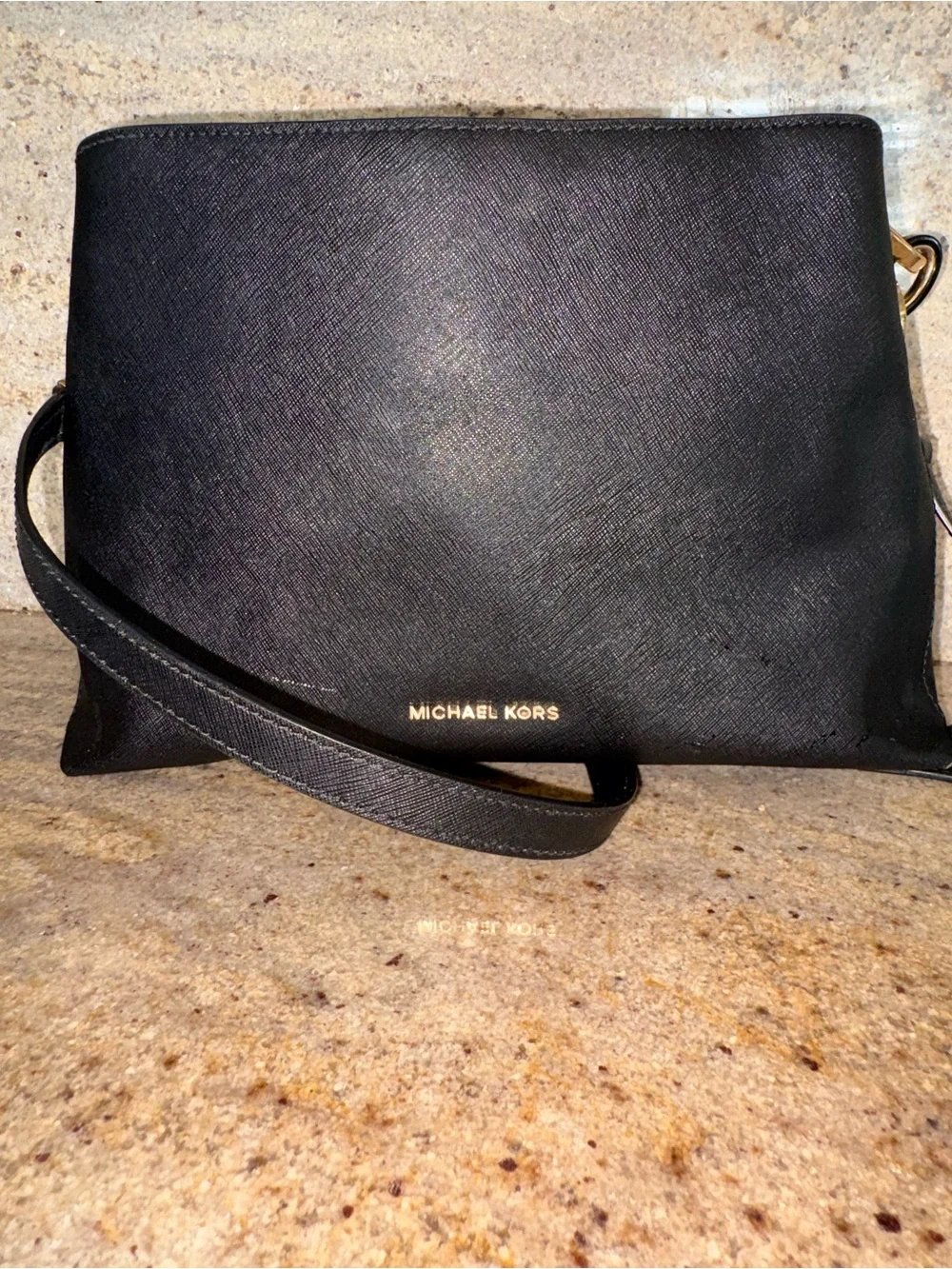 Michael Kors Black Saffiano Shoulder Bag with Gold Hardware